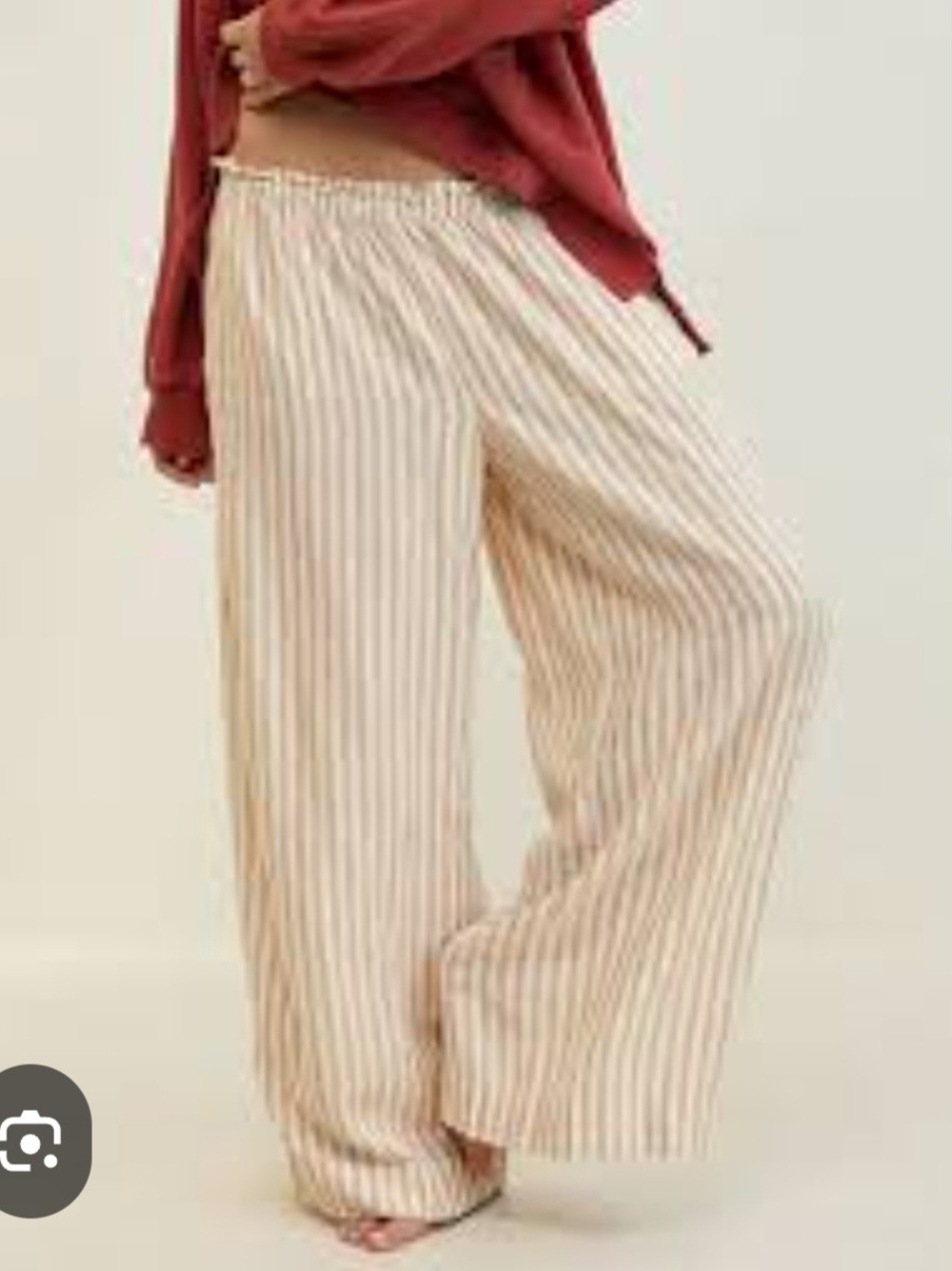 O aerie Linen Blend Cream and Tan Striped Wide-Leg Pants Medium